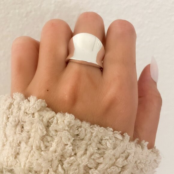 925 Sterling Silver Chunky Silver Ring Thick Wide Ring Band Statement Ring - Picture 2 of 7